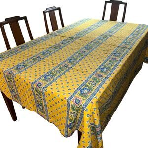 Lisa Yellow Rectangular Coated Cotton French Country Tablecloth by Le Cluny